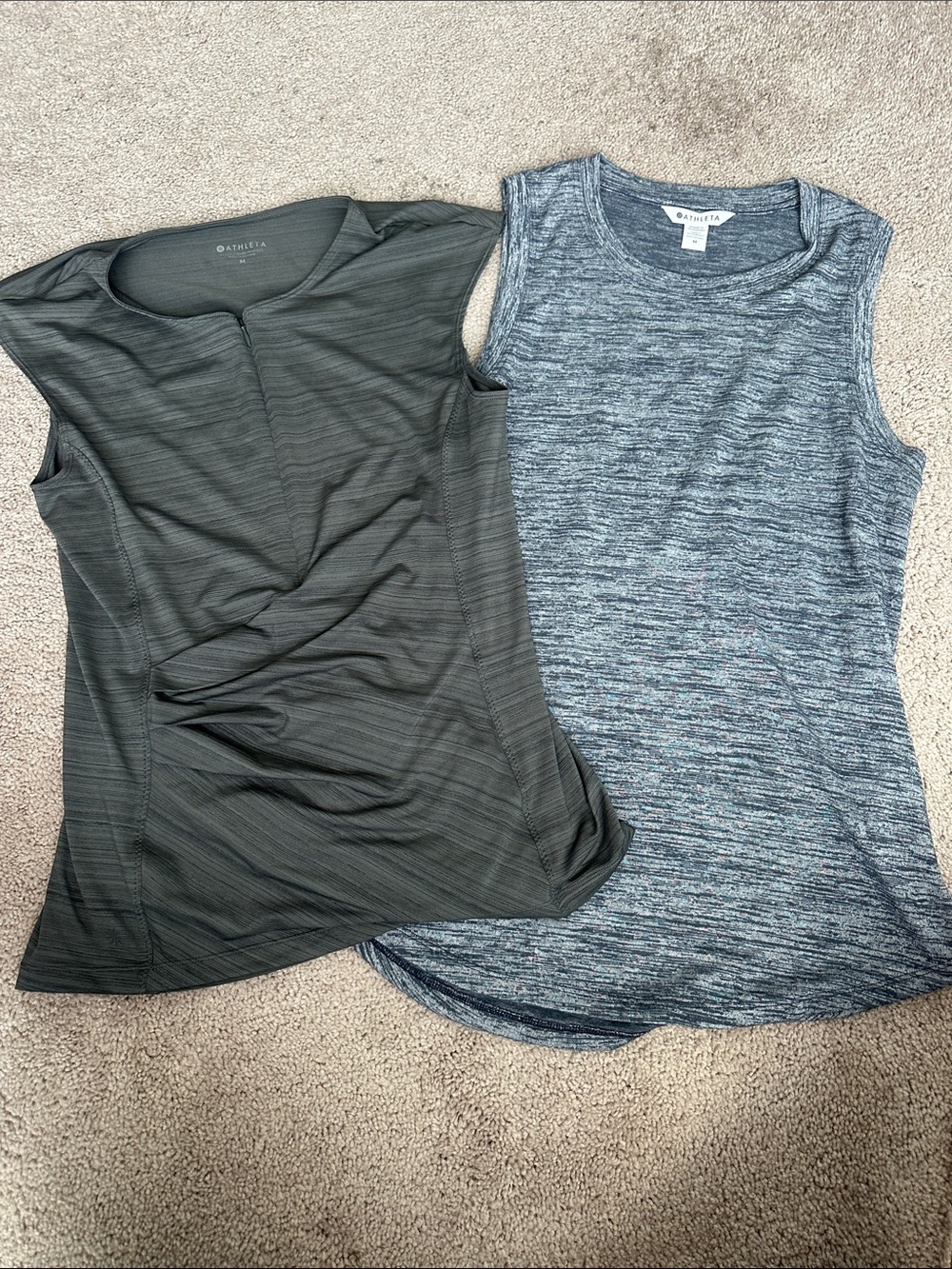 ATHLETA Gray Melange and Charcoal Sleeveless Performance Tanks 2pair M